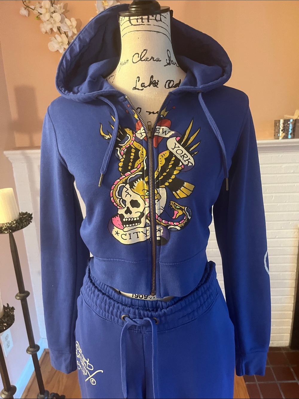 Ed Hardy Crop Hoodie/Matching Pants - Picture 2 of 10